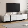 [VIDEO provided] White & Black Contemporary Rectangle Design TV Stand, Unique Style TV Console Table for TVs Up to 80''