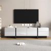 [VIDEO provided] White & Black Contemporary Rectangle Design TV Stand, Unique Style TV Console Table for TVs Up to 80''