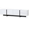 [VIDEO provided] White & Black Contemporary Rectangle Design TV Stand, Unique Style TV Console Table for TVs Up to 80''